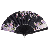 Handwaaier/spaanse waaier Flowers   zwart   30 cm