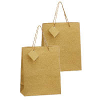 Lux papieren giftbags/cadeau tasjes   Set van 4x stuks   goud met glitters   21 x 26 x 10 cm