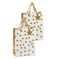 Luxe papieren giftbags/cadeau tasjes   Set van 4x stuks   goud sterretjes   26 x 32 x 12 cm