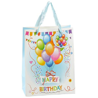 Cepewa verjaardag giftbags/cadeau tasjes   blauw   happy birthday   ballonnen   17 x 23 x 9 cm