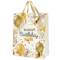 Cepewa verjaardag giftbags/cadeau tasjes   goud   happy birthday   ballonnen   17 x 23 x 9 cm