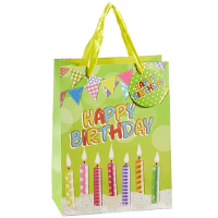 Cepewa verjaardag giftbags/cadeau tasjes   groen   happy birthday   kaarsjes   17 x 23 x 9 cm