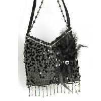 Charleston tasje   met pailletten/veertje   zwart   voor dames   foute party/carnaval