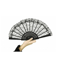 Handwaaier/Spaanse waaier van kant   zwart   polyester   44 cm