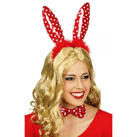 Verkleed diadeem paashaas/bunny oren   stippen   rood/wit   one size