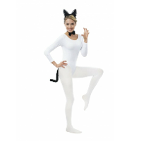 Verkleed set kat/poes   oortjes/staart/strikje   zwart   Verkleed accessoires