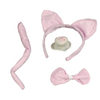 Verkleed set varken   oortjes/staart/strikje/neus   roze   Verkleed accessoires