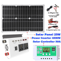 300W Power Inverter DC 12V naar AC 220V Aangepaste Sinusgolf Omvormer met 25W Zonnepaneel en 50A Zonne oplaadcontroller
