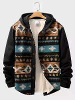 Etnische Geo Patchwork Hooded Jacket
