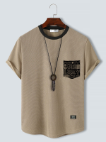 Gebreide T shirts met korte mouwen voor heren met etnisch geometrisch patroon
