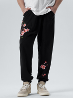 Heren bloemen geborduurde naad detail losse trekkoord taille joggingbroek