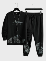 Heren Brief Print Crew Neck Casual Twee Stukken Outfits