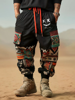 ChArmkpR Heren Broek Glimlach Etnische Geometrische Print Patchwork Losse Touwsluiting Broek