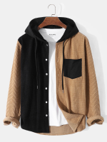 Heren Casual Corduroy Hooded Button Pocket Comfy Shirts