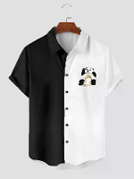 ChArmkpR Heren Cat Panda Print Patchwork Overhemden