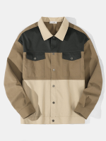 Heren Colour Block Patchwork Flap Pocket Button Front Jacket