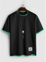 Heren contrasterende trim patchwork wafel gebreide T shirts met korte mouwen