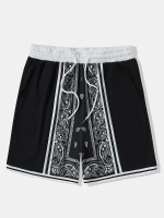 ChArmkpR Heren Ethnische Paisley Print Patchwork Geribbelde Manchet Shorts