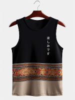 ChArmkpR Heren Ethnische Totem Patchwork Japanse Print Mouwloze Tanktops