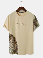 ChArmkpR Heren etnische bloemen patchwork gebreide T shirts