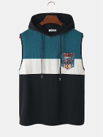 ChArmkpR Heren Etnische Dierenprint Patchwork Mouwloze Hooded Tanks
