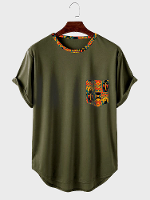 ChArmkpR Heren Etnische Figuur Gezicht Print Patchwork Gebogen Zoom Korte Mouw T Shirts