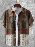 Heren Etnische Stamm Totem Print Revers Korte Mouw Shirts