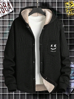 Heren Geborduurde Snapknoop Pluche Gevoerde Hoodie Jas