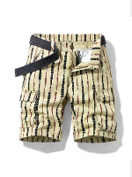 ChArmkpR Heren Gestreepte Korte Cargo Zakken Zonder Riem Casual Shorts