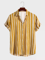 ChArmkpR Heren Gestreepte Overhemden Casual Reverskraag Casual Korte Mouwen Overhemden Zomer Dagelijks Shirt
