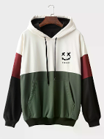 ChArmkpR Heren Glimlach Colorblock Patchwork Hoodies
