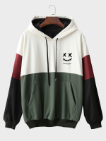 ChArmkpR Heren Glimlach Print Kleurblok Patchwork Buidelzak Hoodies Winter