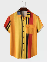 ChArmkpR Heren Hemden Kleurrijke Gestreepte Borstzak Kraag Hemden Zomer Korte Mouwen Casual Hemden