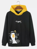 ChArmkpR Heren Hoodie met Capuchon Cartoon Eend Letterprint Losse Contrast Hoodie