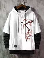 ChArmkpR Heren Hoodie met Tokio Kersenbloesemprint Contrast Patchwork Trekkkoord Hoodies