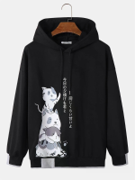 ChArmkpR Heren Hoodie Sweaters Japanse Kat Print Contrast Patchwork Trekkoord Hoodies
