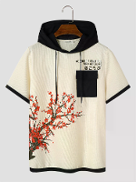 ChArmkpR Heren Japans Bloemenpatchwork Hooded T Shirts