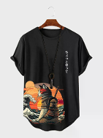 ChArmkpR Heren Japanse Kat Print T Shirts