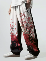 ChArmkpR Heren Japanse Patchwork Broek met Bloemenprint