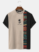 ChArmkpR Heren Japanse Rozen Etnisch Patroon Patchwork Korte Mouw T Shirts