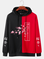 ChArmkpR Heren Kersenbloesems Japanse Print Twee Tong Patchwork Straat Koord Hoodies