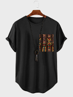 ChArmkpR Heren Kleurrijke Etnische Geometrische Print Gebogen Zoom Korte Mouw T Shirts