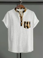 ChArmkpR Heren Leopard Wave Gestreepte Henley Shirts