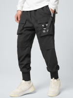 Heren Letter Smile Face Print Flap Pocket Cuffed Cargo broek