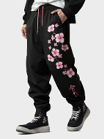 ChArmkpR Heren Losse Broek met Japanse Kersenbloesem Print en Trekkoord in de Taille voor de Winter