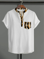 ChArmkpR Heren Luipaard Golf Gestreepte Print Textuur Korte Mouw Henley Shirts