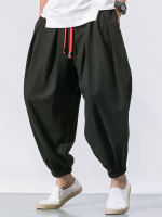 ChArmkpR Heren Pant Loose Comfy Baggy Effen Kleur Vintage Touwtje Jogger Casual Harem Broeken