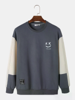 ChArmkpR Heren Pullover Hoodies Glimlach Gezicht Print Contrast Patchwork Pullover Sweatshirts