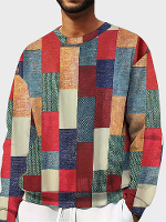ChArmkpR Heren Pullover Hoodies Kleur Blok Patchwork Ronde Hals Losse Pullover Sweatshirts