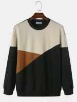 ChArmkpR Heren Pullover Hoodies Kleurblok Patchwork Ronde Hals Casual Pullover Sweatshirts